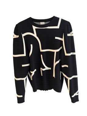 H&M Black & Cream Geometric Knit Sweater - Women's Top
